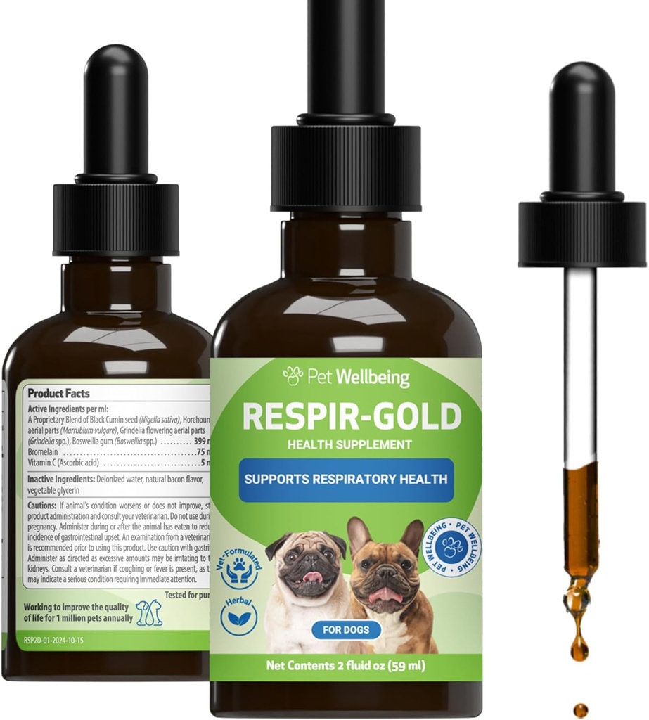 Hayvanlar için Pet Wellence Respir-Gold - Sağlıklı Nefes Al, Open Airways, Respiratory Desteği, Black Cumin, Horehound, Grindelia - Veterinarian-Former Herbal Supplement 2 oz (59 ml)