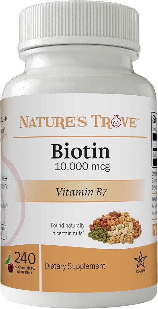 Doğanın Trove Biotin 10.000 mcg 240 EZ Chew Tabletleri Cherry Flavor