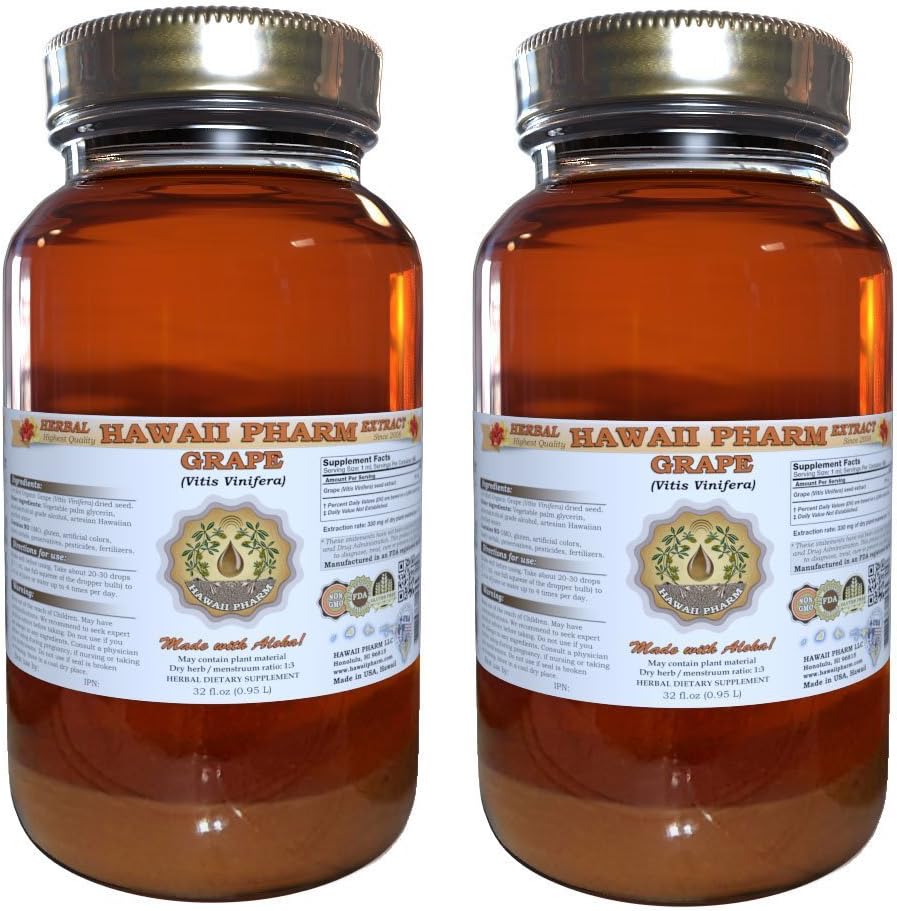 Grape Liquid Extract, Grape (Vitis Vinifera) Tohum Tincture Supplement 2x32 oz Unfiltered