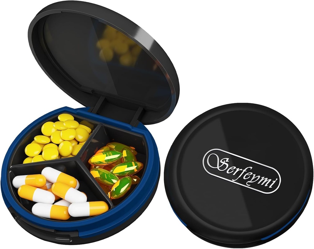 Serfeymi Small Pill Box - Purse Pocket için Portreatif Pill Box - Tıp için Uygun, Vitamin, Fish Oil, Supplements - Black (Logo)