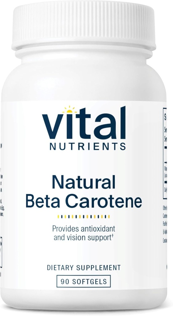 Vital Nutrients Natural Beta Carotene5.000IU | Precursor to Vitamin A | High-Dose Antioksi | Vizyon, Cilt ve Sağlık Desteği | Gluten, Süt, Soy Free | 90 Softgels