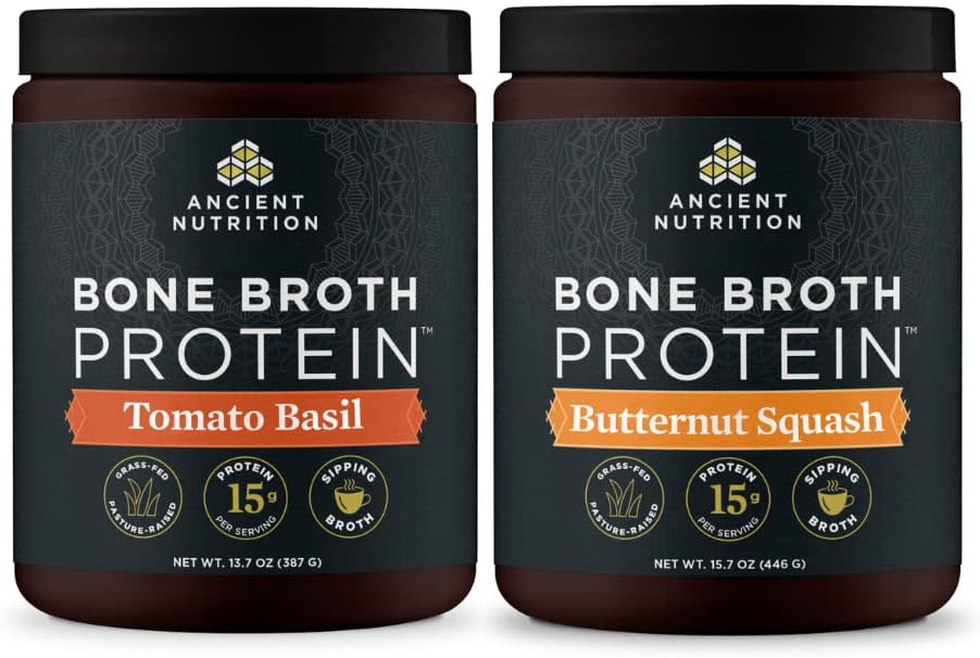 Eski Beslenme Kemik Broth protein Toz, domates Basil, 15 Hizmet + Bone Broth protein Toz, Butternut Squash, 15 Hizmet
