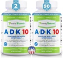 Power By Naturals ADK Vitamin Supplement – ADK 10 Vitamin A, D3 10.000 İ & K2 MK7 for Superior Heart, Immune & Bone Health Support – 90 Capsules, 2 Pack (6-Month Supply)