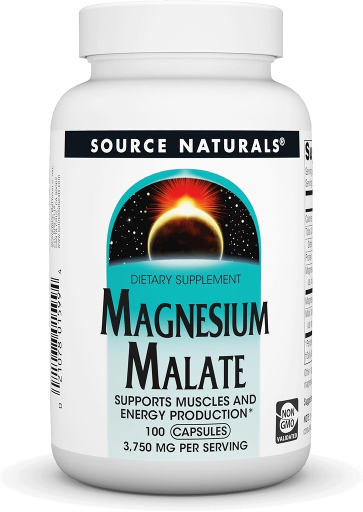 Source Naturals Μαγνήσιο Μηλεϊκό 3750 mg ανά σερβίρισμα Essential Μαγνήσιο Συμπλήρωμα μαλικού οξέος - 100 κάψουλες