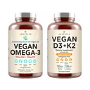 Vegan Powerhouse Combo. Ωμέγα-3 από Αλγικό Έλαιο & Βιταμίνη D3 + K2. Φυτό-βασισμένο 5000 iu VIT D από Algae. 100 mcg All-Trans MK-7 Vita K. Carrageenan Free Veggie Softgels.