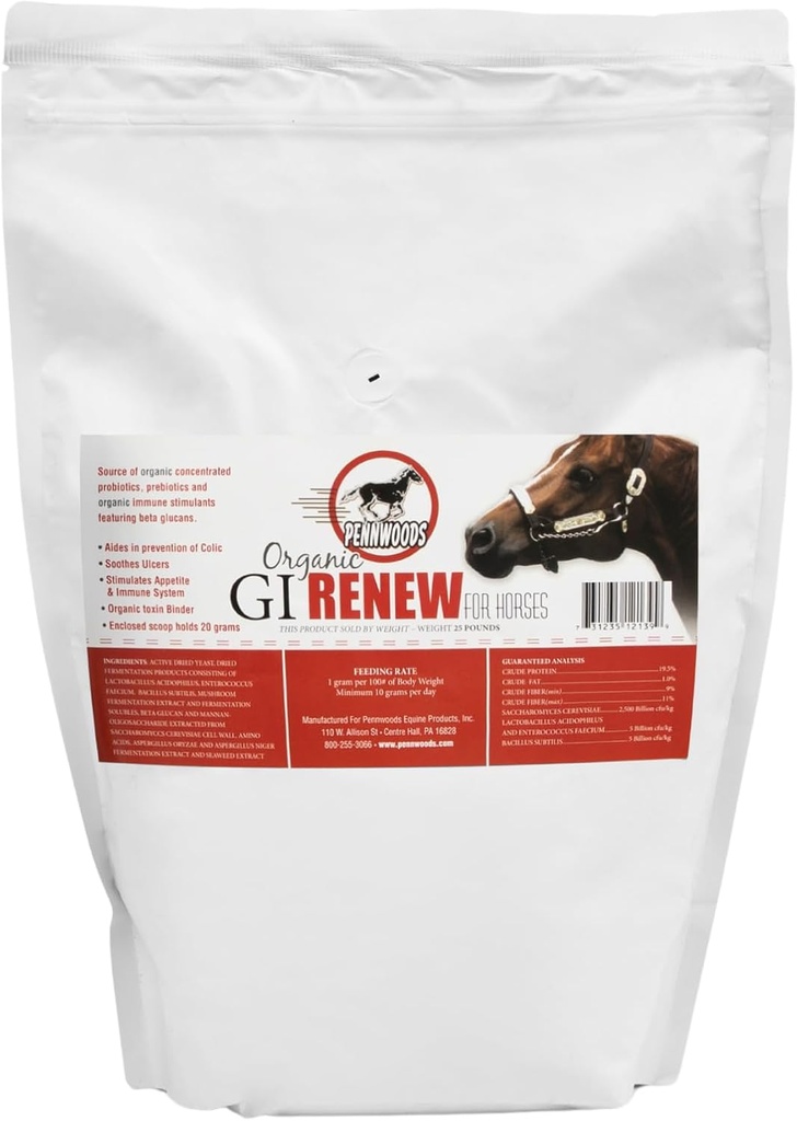 Pennwoods GI Renew, Probiyotiks for Equine, Immune and Appetite Stimulation, Prebiyotiks, Digestive Enzymes | At Supplement Ulcer Relief and Organic Toxin Binder, 5 LB Pouch