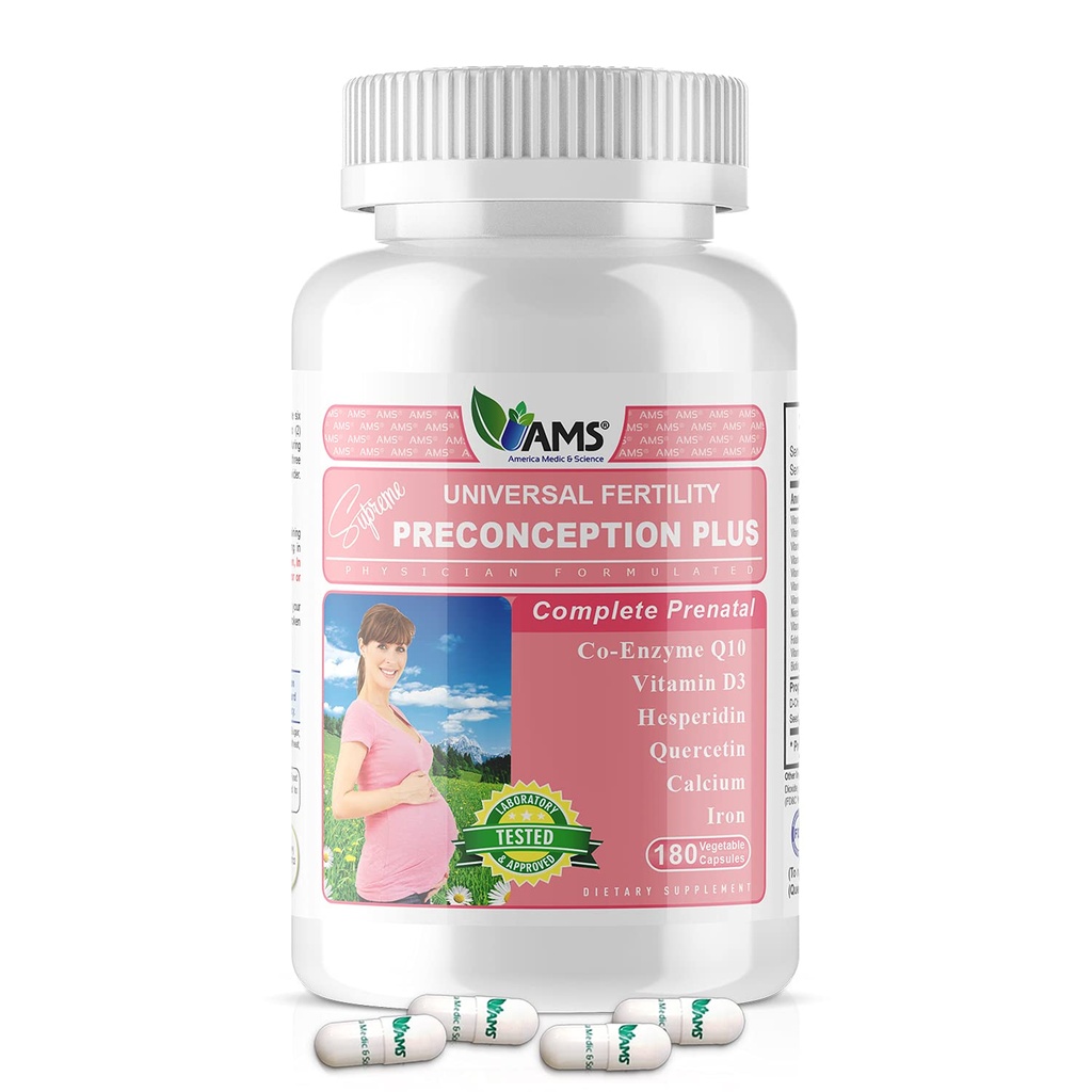 Amerika Medic & Science Preconception Plus (180 Capsules) Conception ve Fertness Supplement | Doktor Formülted Pills to Support Conception | Prenatal Vitaminler Kadınlar için En İyi