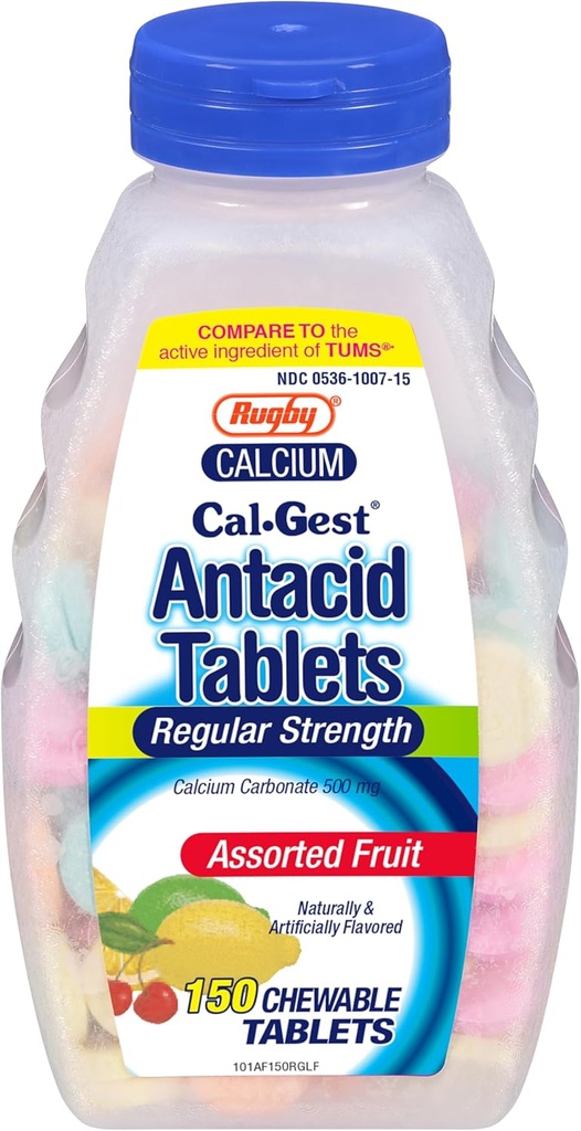 Ragina Cal-Gest Antacid Tabletleri - Düzenli Kuvvet - Gıda Karbonat 500 mg - Assorted Fruit Flavor - 150 Chewable Count (1 Pack)