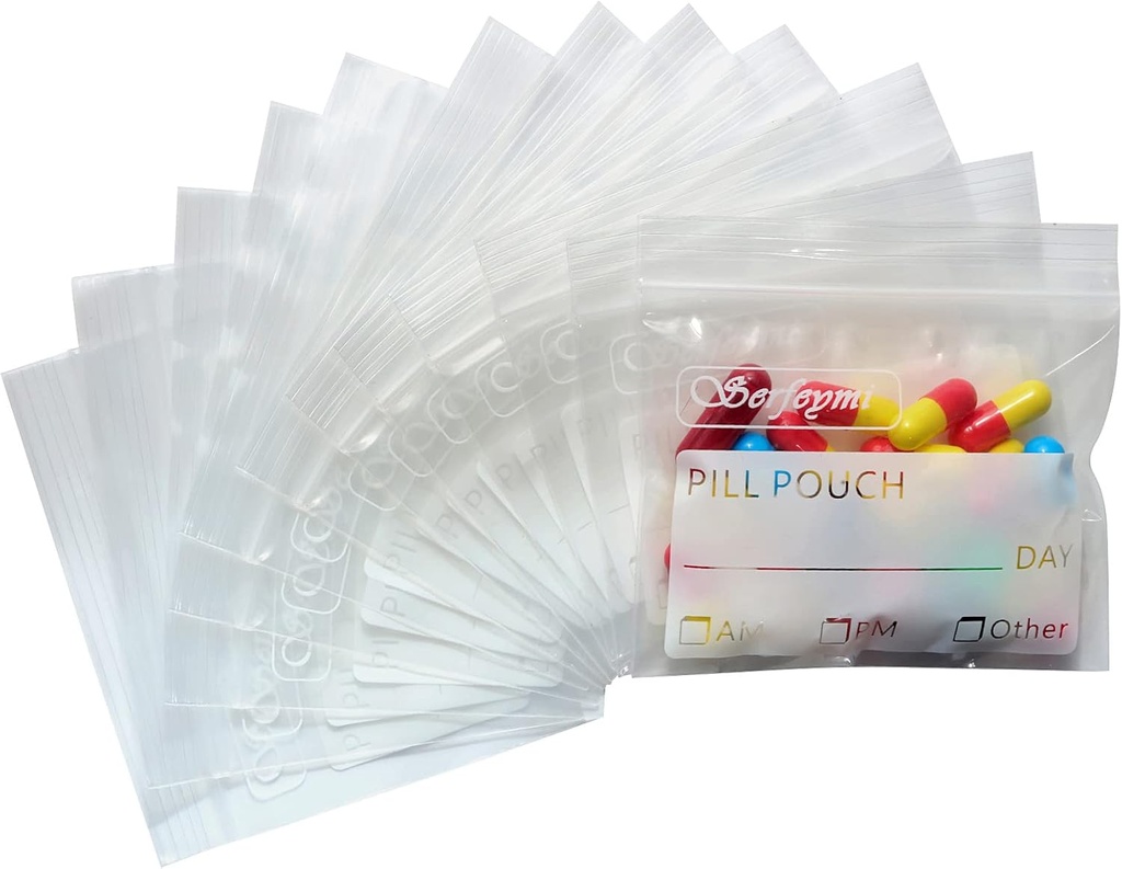 Seyahat Pill Pouch Organizer Paketi için Serfeymi Pill Pouches for Medicine with Write on Label & Surface Seal Water AM PM Pill Baggies for Supplements