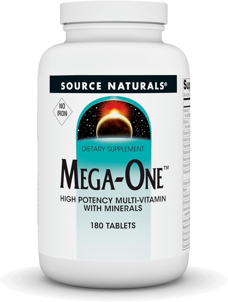 Source Naturals Mega-One Muti-Vitamin with Minerals, No Iron - 180 Tablet