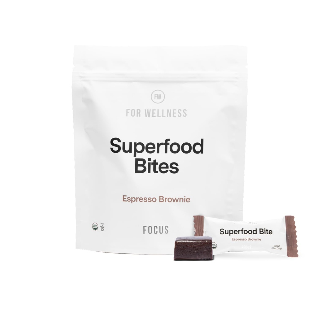 Wellness Superfood Focus Bites (10 Count), Cocoa Espresso Brownie - Fatigue azaltır, Digestion & Support Brain Function