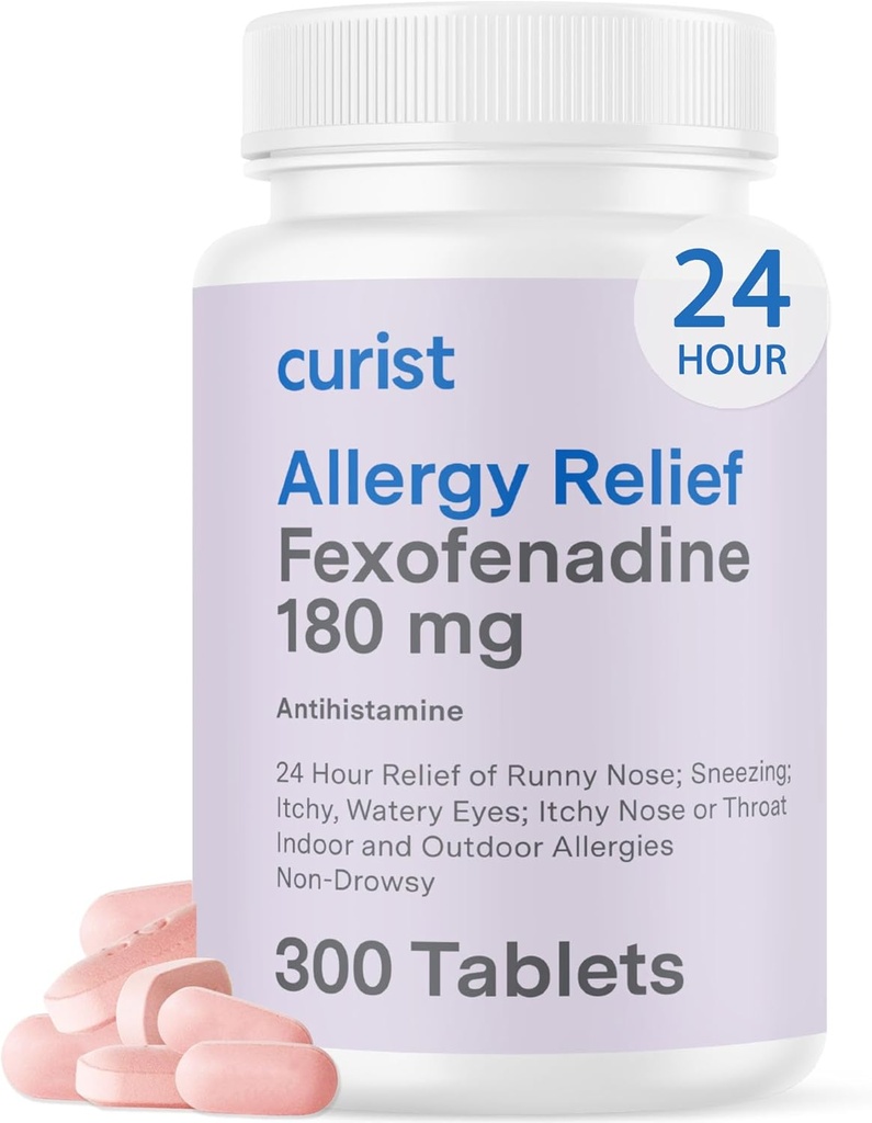Curist Fexofenadine 180 180mg (300 Tablet) - 24 HR Antihistamin Antisamin Anti Tabletleri (300 Kont) Tüm Gün Güçlü Genric Fexofenadine Bulk Non Drowsy Alerjisi