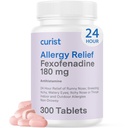 Curist Fexofenadine 180 180mg (300 Tablet) - 24 HR Antihistamin Antisamin Anti Tabletleri (300 Kont) Tüm Gün Güçlü Genric Fexofenadine Bulk Non Drowsy Alerjisi