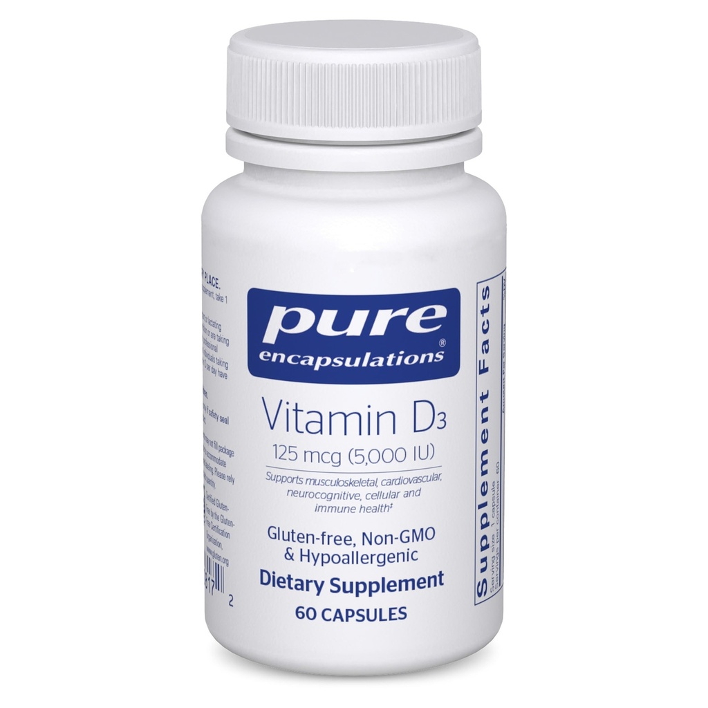 Saf Encapsulations D3 125 mcg (5,000 IU) - Kemik, Ortak, Kalp, Kolon ve Immune Health* - Vitamin D - 60 Capsules
