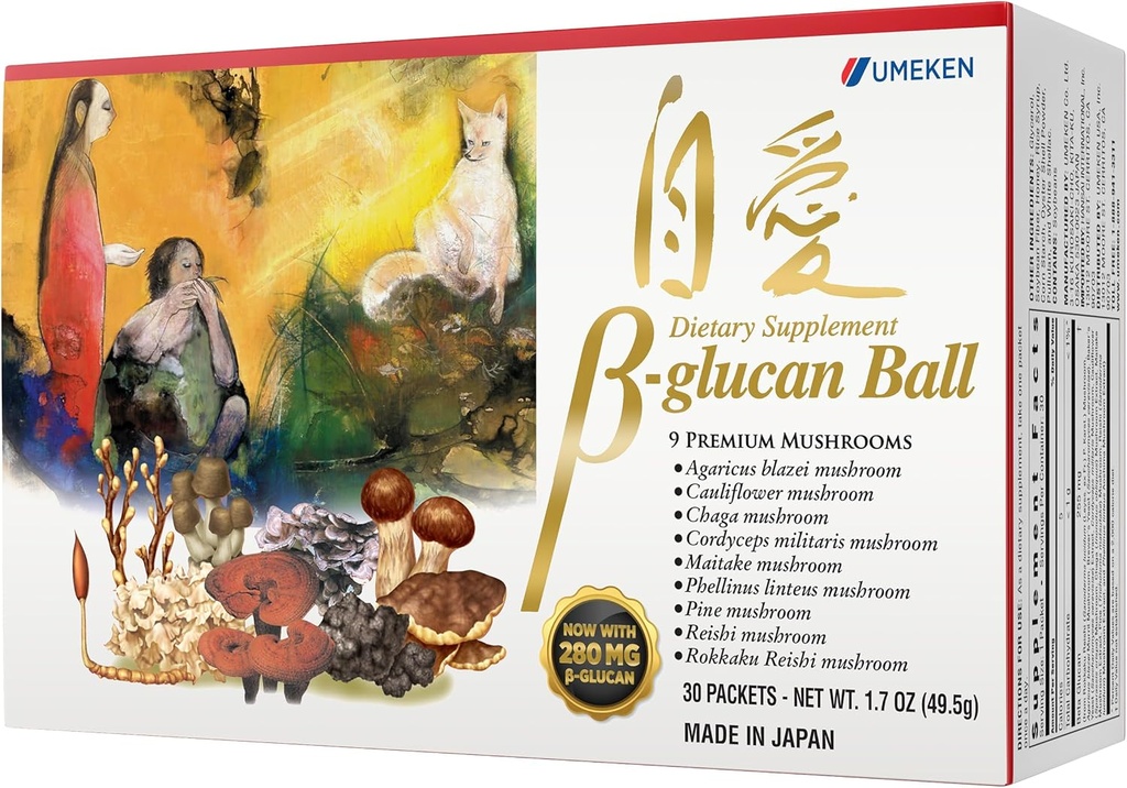 Umeken Beta Glucan, ανοσοενισχυτικό, εκχύλισμα μανιταριών, συμπλήρωμα διατροφής, μείγμα των 9 Premium πακέτα εκχύλισμα μανιταριών, εύκολο να λάβει συμπληρώματα βήτα γλουκάνης, 1 μήνα προσφοράς, 30 κουτί κόμη, συσκευασία του 1