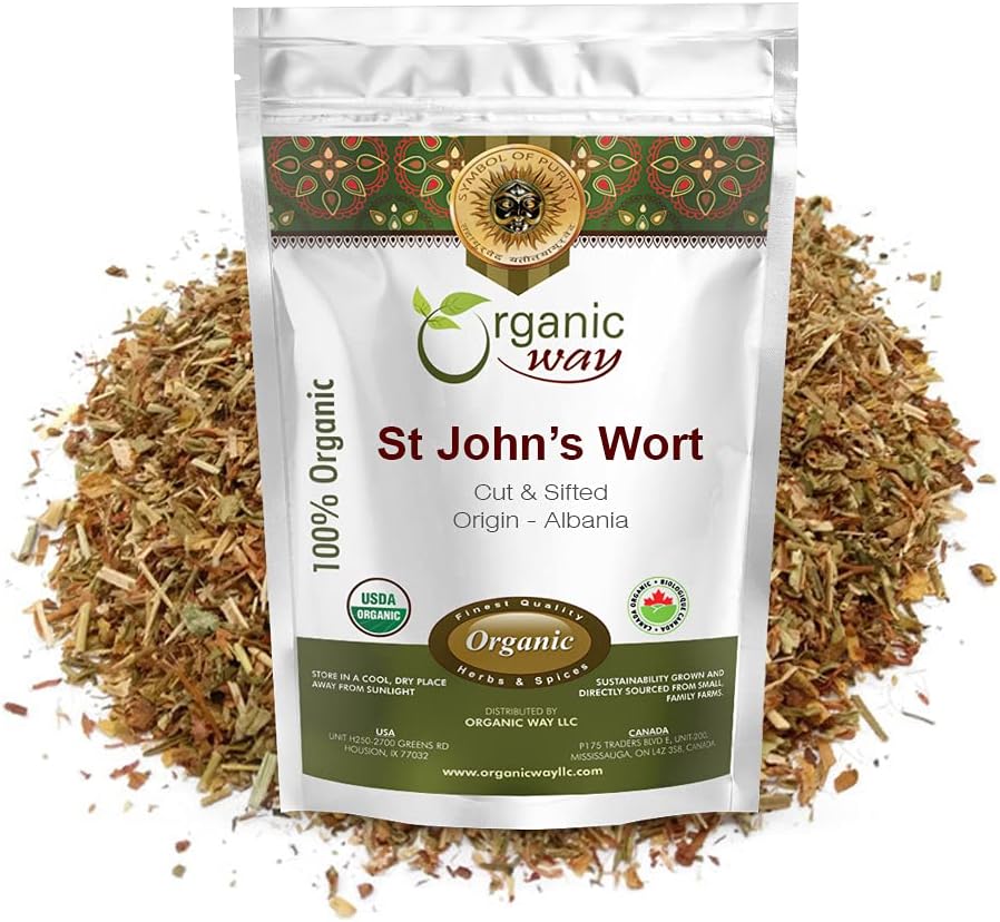 Organik Way St. John's Wort Cut & Sifted (Hypericum perforatum) - Herbal Tea | Avrupa Wild-Harvest | Organik, Kosher & USDA Sertifikalı | Vegan, GMO & Gluten Free | Origin - Alba (1/4LBS / 4Oz)