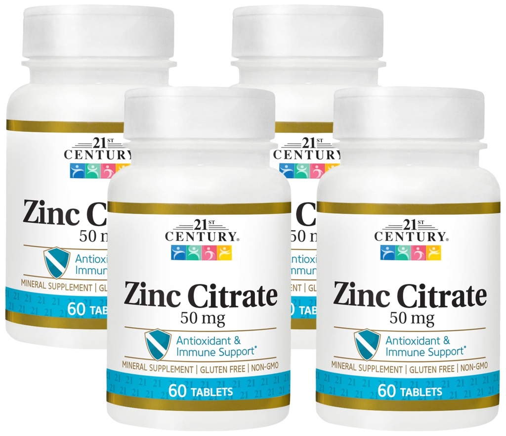 21st Century Healthcare Zinc Citrate Tablets 50mg, 60 Count (Pack of 4)