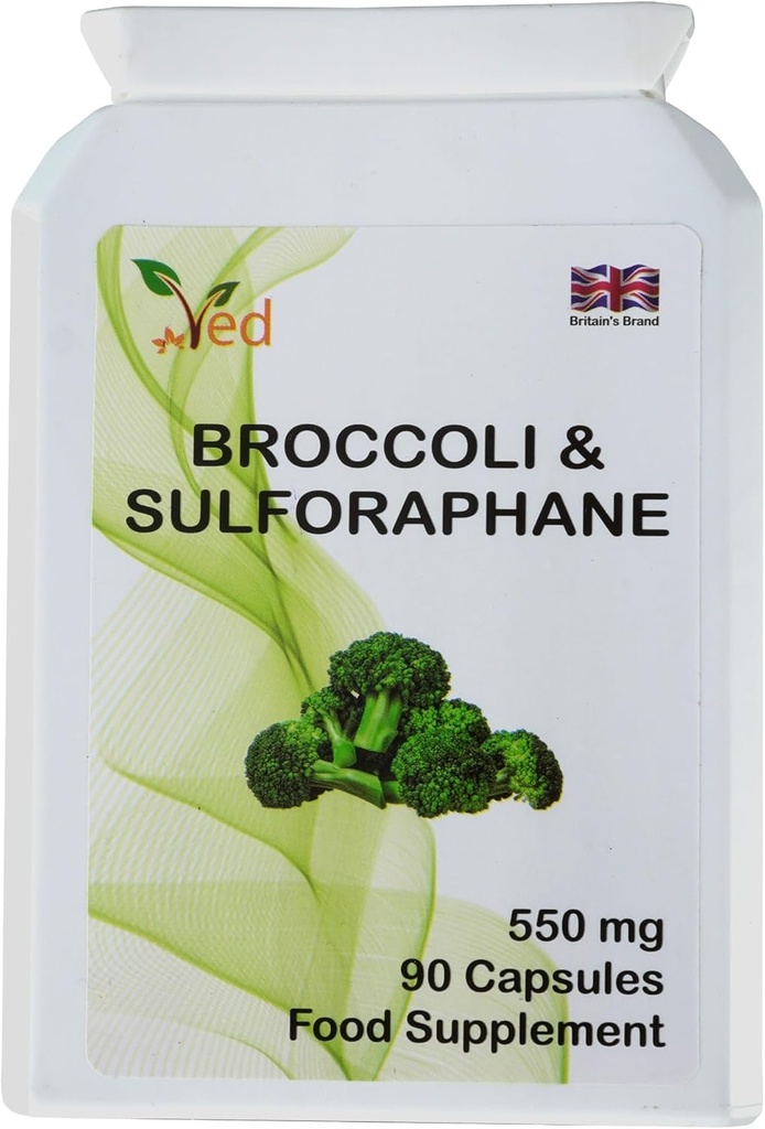 Ved broli Sulforaphane, Broccoli Toz Zengin Vitaminler ve Mineraller, 550 mg 90 Capsules (45 Gün tedariki)
