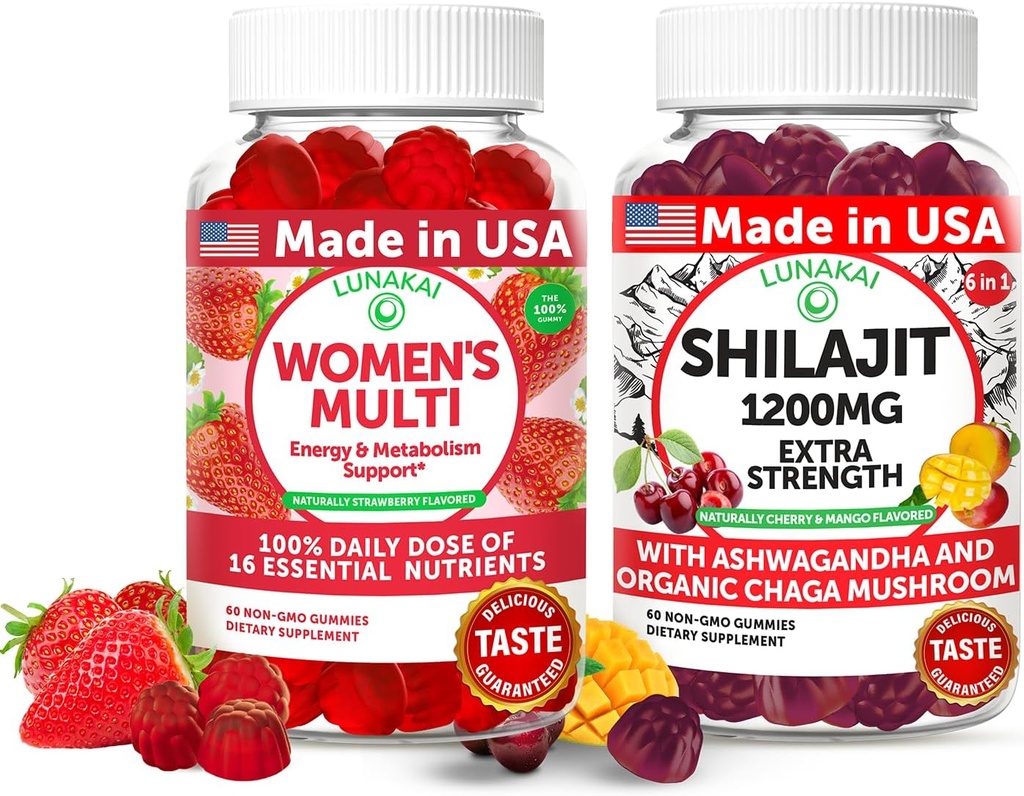 Lunakai ABD Kadınlar Multivitamin & Shilajit Gummies Sche – Enerji, Immune & Vitality Support – Doğal Flavored – 60 Non-GMO Gummies Every