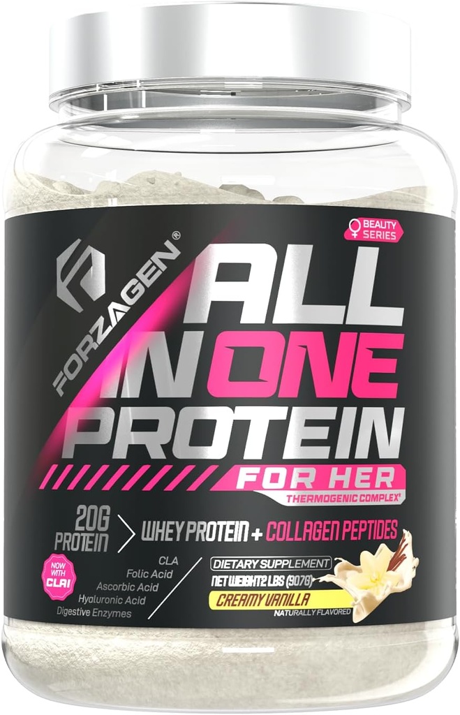 Forzagen All in One protein for Her | Women's protein Toz with Multi Collagens | Hydrolyzed Collagen Supplement, Gut Health, Great for Pre & Post Workout | Vanilla, 30+ Servisler