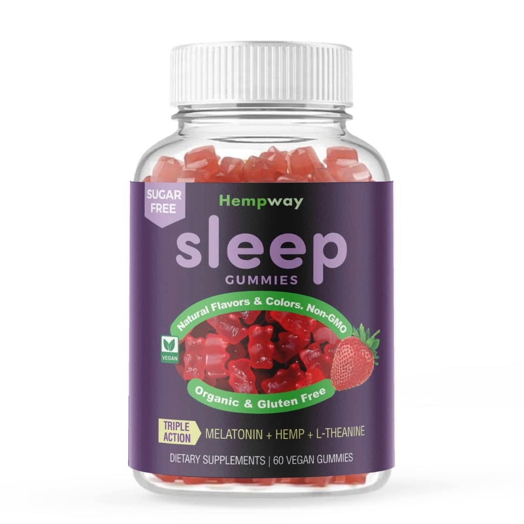 Sleep l theanine Supplement Hemp melatonin Triple Action - Calm Gummies for Yetişkinler and melatonin Kids - Sugar Free Strawberry Vegan 60 ct