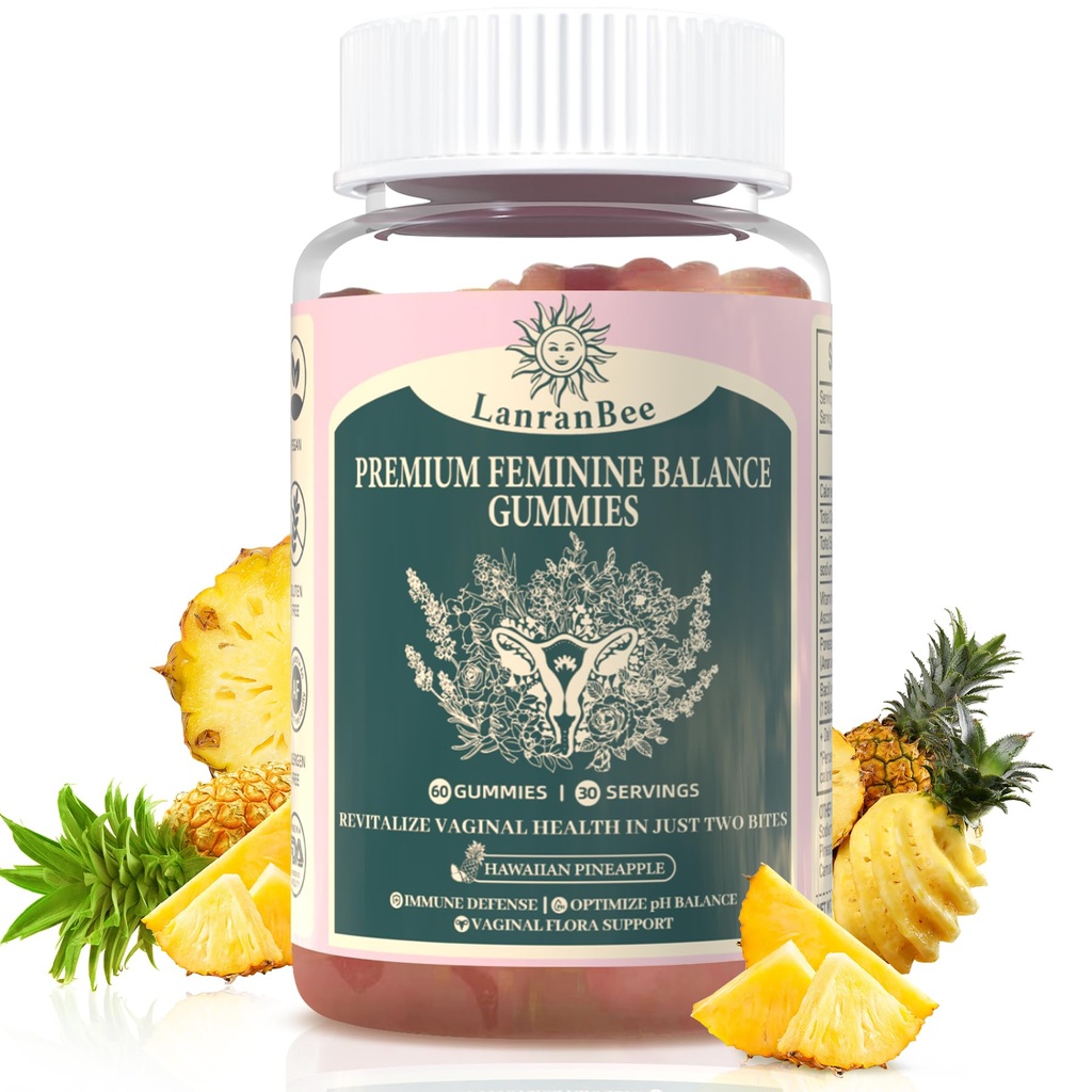Premium Feminine Balance Gummies Vaginal Probiyotik - Kadınlar için pH Dengeli Sağlık ve Sağlık - Immune Support - Vegan, Gluten-Free & Halal - Hawaii Pineapple - 60 Gummies - 30 Hizmet (1)