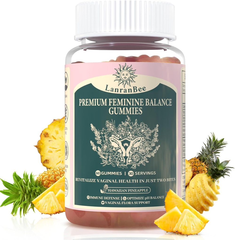 Premium Feminine Balance Gummies Vaginal Probiyotik - Kadınlar için pH Dengeli Sağlık ve Sağlık - Immune Support - Vegan, Gluten-Free & Halal - Hawaii Pineapple - 60 Gummies - 30 Hizmet (1)