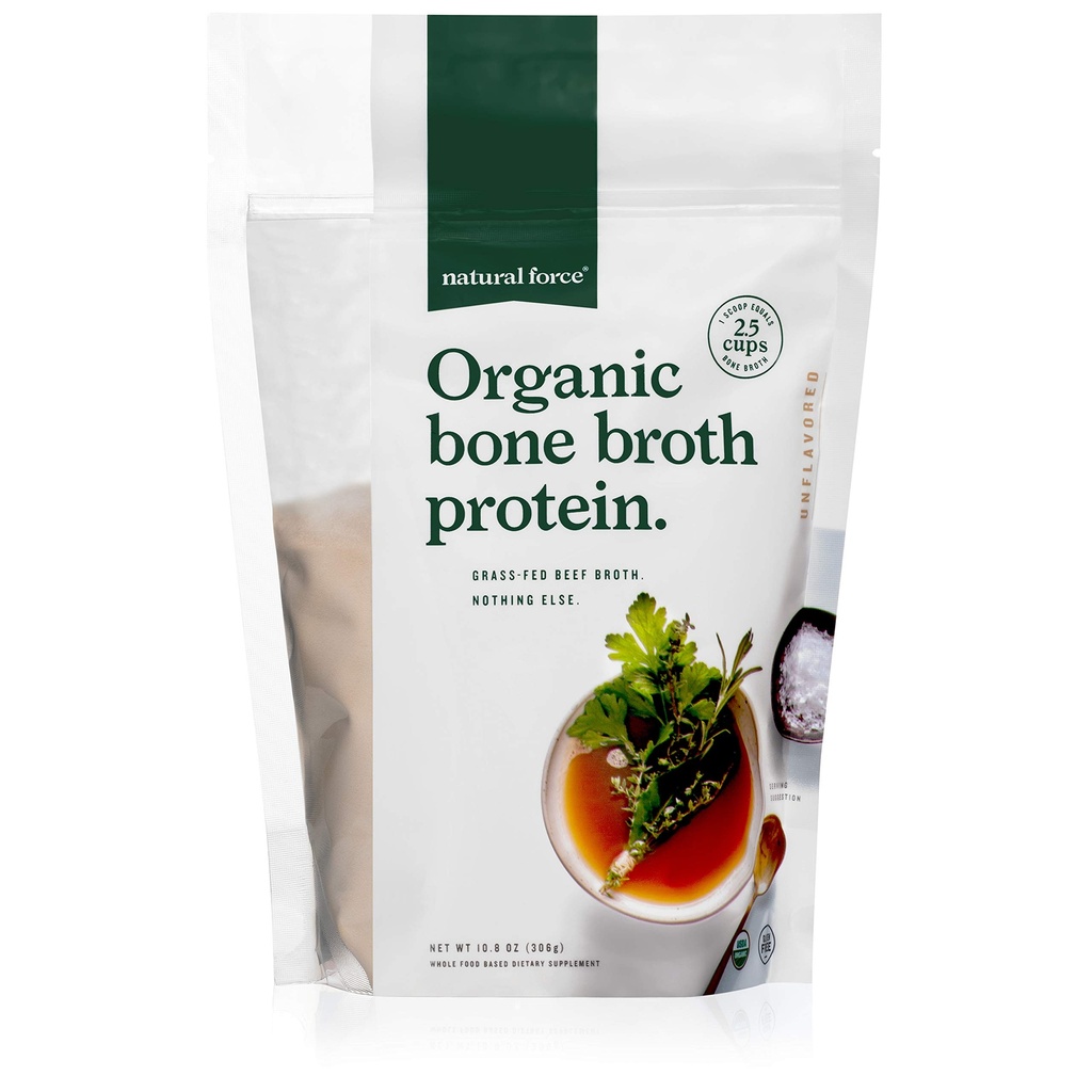 Doğal Kuvvet - Pure Organic Bone Broth protein Toz, Grass-Fed & Keto sertifikalı, Tip I, II & III Collagen, Unflavored, Perfect for Soups & Cooking, 10.8 ozzz