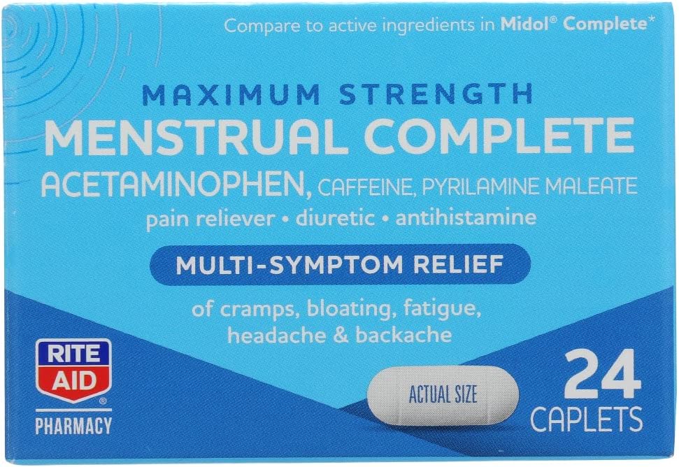 Rite Aid, Eczane Menstrual Multi Symptom Relief Caplets maksimum Güçlü, 24 Kont