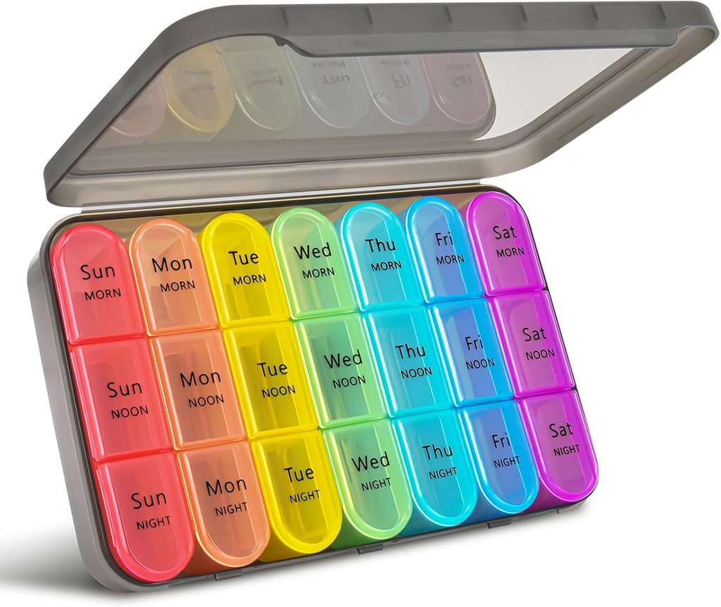 greencycle Weekly Pill Organizer 3 Times a Day,7 Day Pill Box Small Compartments, Portable Daily Medicine Planner Dispenser Case, Home & Travel Pill Container for Vitamins, Fish Oil and Supplements