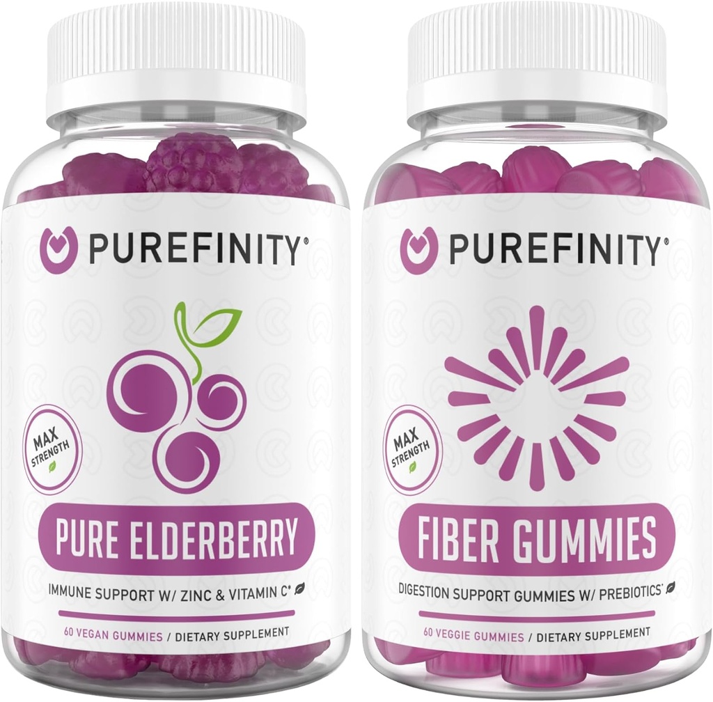 PUREFINITY Fiber + Elder Gummies Sche (Inulin FOS Prebiyotik Fiber Gummies + Double Strength Elder Gummies with çinko & Vitamin C)