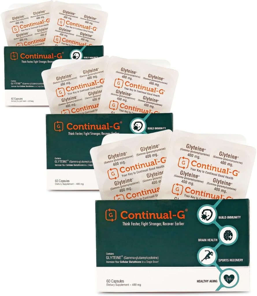 CONTINUAL - G G Glyteine 400 mg Capsules | Hücreler-Enhancing Glutathione Supplement | Güçlü Antioksi Desteği | 90-Day Supply (180 Capsules)