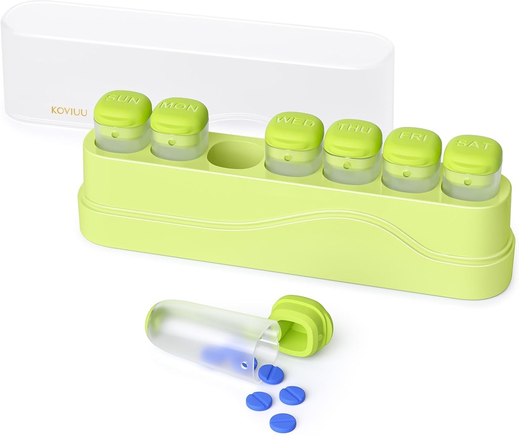 Haftalık Pill Organizer 1 Zaman Bir Gün, KOVIU Reforce Pill Box 7 Gün, Portatif Seyahat Pill Vakası, Günlük İlaç Konteynerleri, Hafta Pillbox Vitamin Medicine Supplement, Green