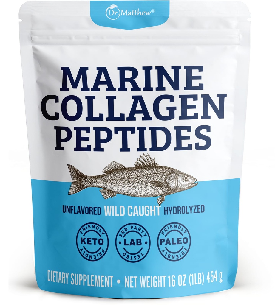 Dr. Matthew Marine Collagen Hydro Toz Hydrolyzed Wild Caught Fish Protein - Kadınlar ve Erkekler için Saç ve Güzellik Tamamları