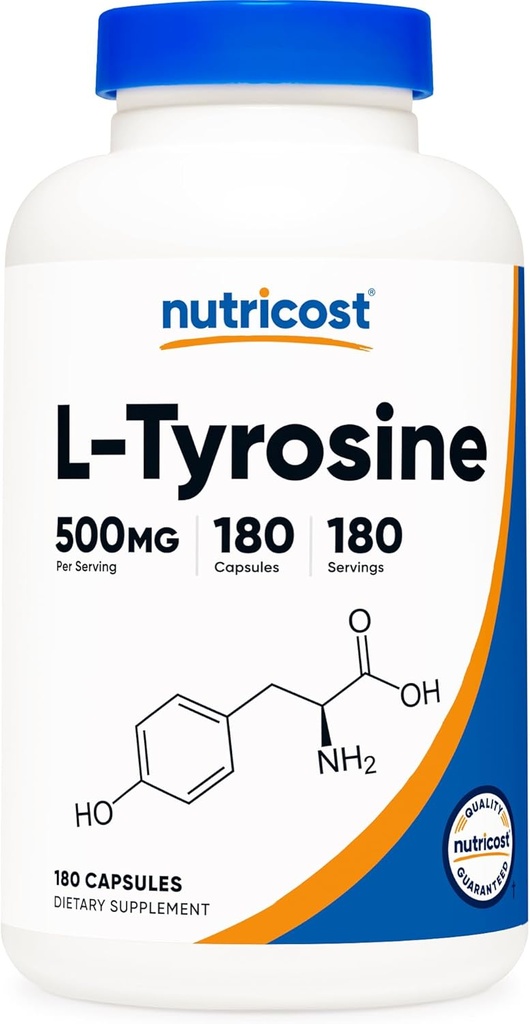 Nutricost L-Tyrosine 500 mg, 180 Capsules - Gluten Free & Non-GMO