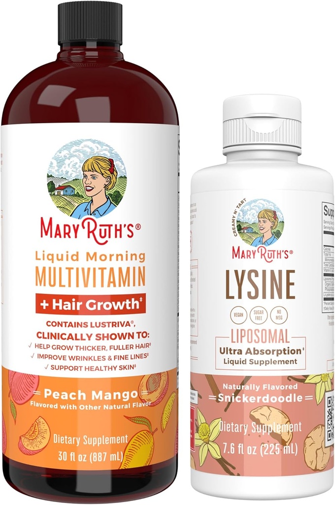 MaryRuth Organics Lysine Liposomal (Snickerdoodle) & Multivitamin Liquid + Hair Growth 