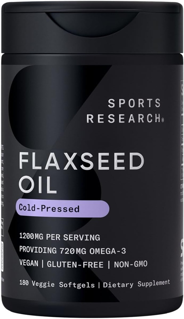 Spor Araştırması Vegan Flaxseed Oil (1200 mg) Bitki bazlı ALA Omega 3 - Vegan sertifikalı ve Non-GMO Doğrulanmış - Gluten, Soy & Carrageenan Free (180 Veggie Softgels)
