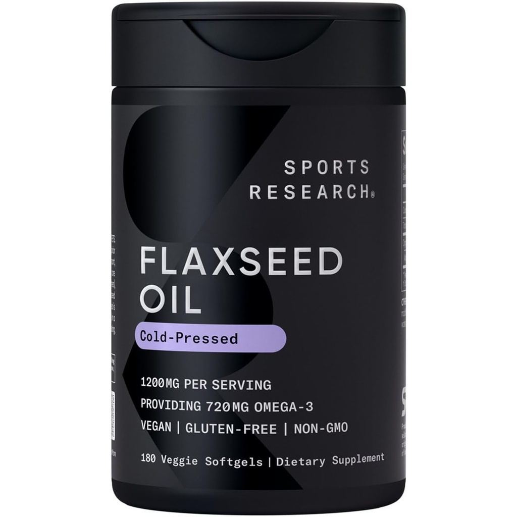 Spor Araştırması Vegan Flaxseed Oil (1200 mg) Bitki bazlı ALA Omega 3 - Vegan sertifikalı ve Non-GMO Doğrulanmış - Gluten, Soy & Carrageenan Free (180 Veggie Softgels)