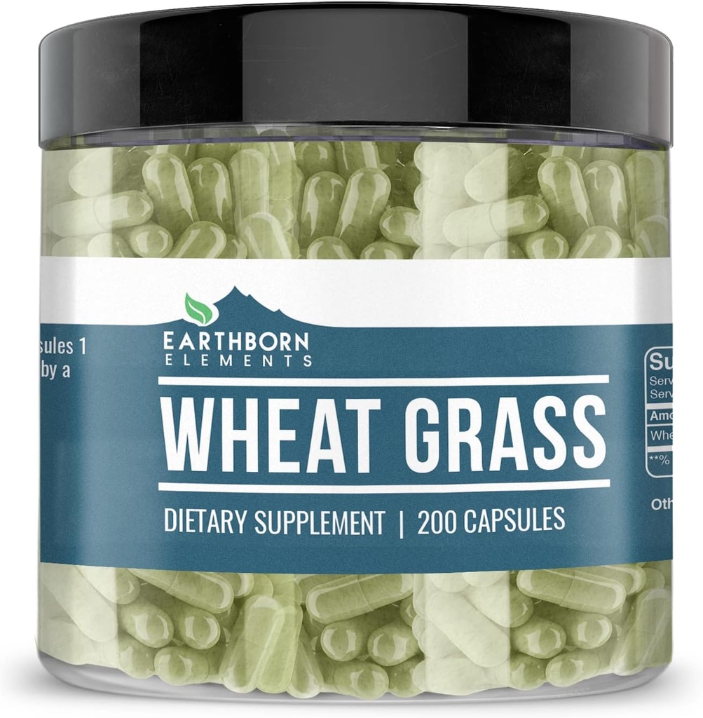 Earthborn Elements Wheat Grass 200 Capsules, Pure & Undiled, No Wordss