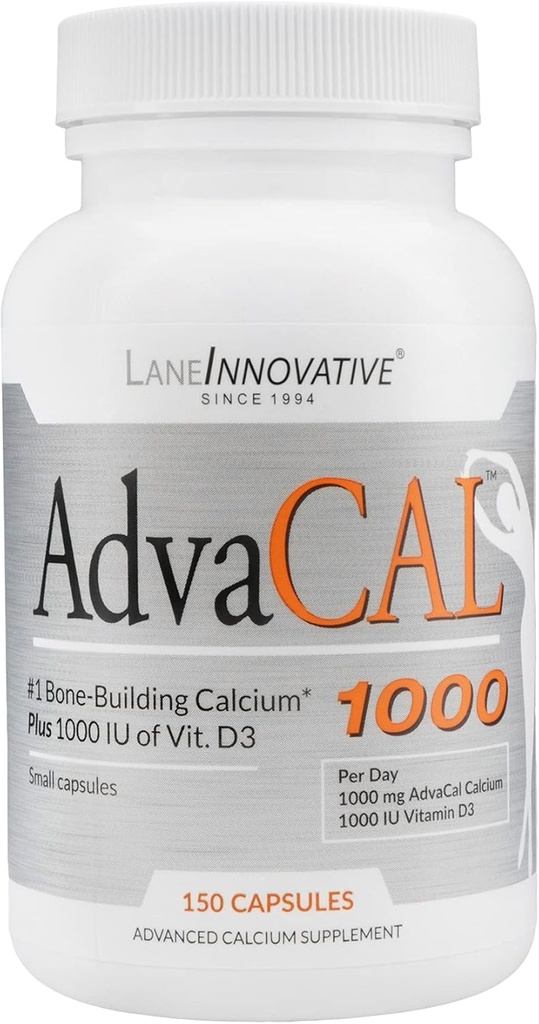 Lane Innovative - AdvacAL 1000, Σύνθετη συμπλήρωμα ασβεστίου, εύκολο να καταπιούν επιπλέον μικρή κάψουλα, υποστηρίζει αυξημένη πυκνότητα των οστών (50 εξυπηρετούν)