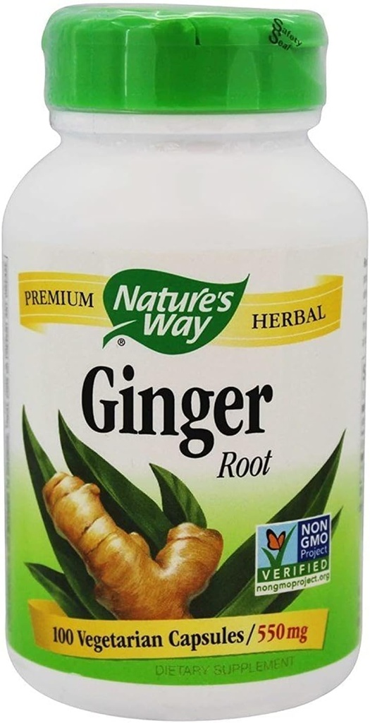 Nature's Way Premium Herbal Ginger Root, Digestive Support, 550 mg, 100 κάψουλες χορτοφάγων, Συσκευασία των 2