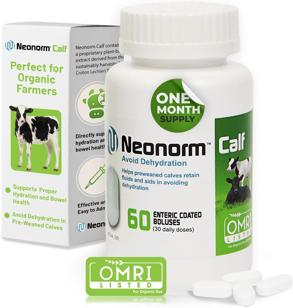 Jaguar Animal Health Neonorm Calf - Enteric Coated Supplement Boluses for Proper Hydration & Bowel Health - Φυτικό Βασισμένο Προϊόν για Προαπογαλακτισμένα Καλύμματα (60 Count)