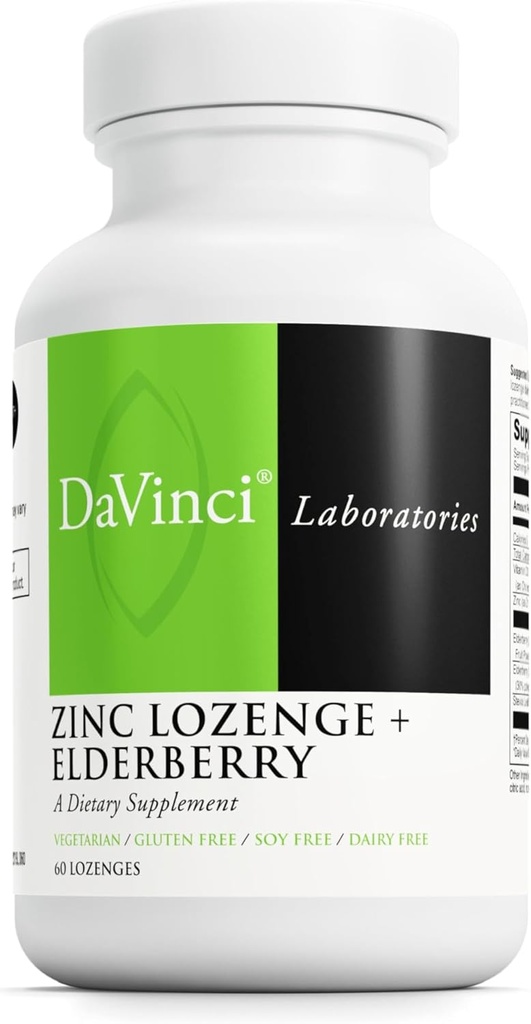 DAVINCI Laboratuvarları çinko Lozenge + Elder - Destek Immune Sistemi, Sağlıklı Lungs & Throat Tounds* - Vitamin D3, çinko, Elder & More - Lemon Flavor - 60 Lozenges