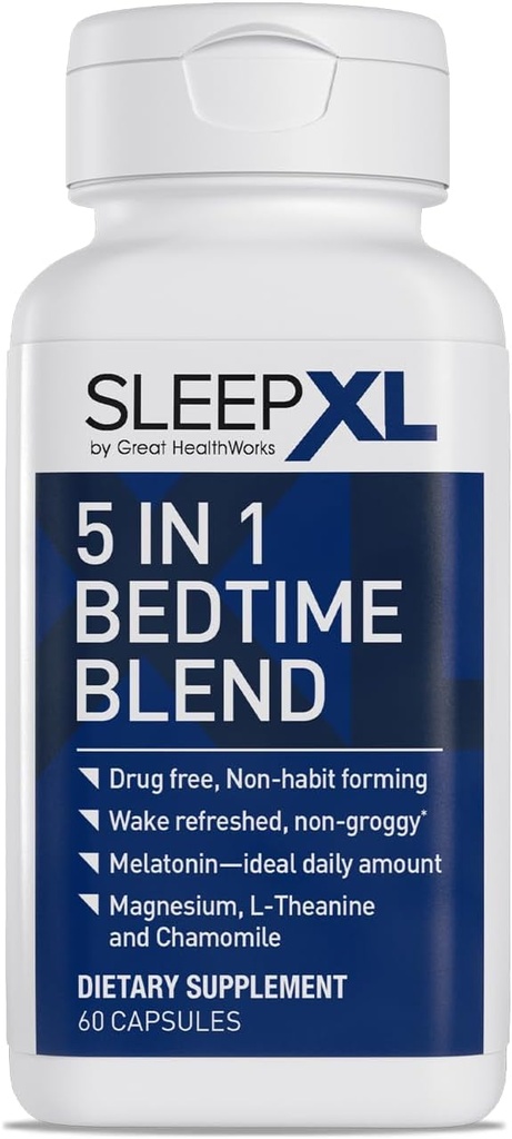 SleepXL Sleep Supplement Non-Habit-Forming Formula - Fall Asleep Faster & Sleep Longer - 5 anahtar malzeme Melatonin, L-Theanine, Chamomile, Magnezyum & B6 (60 Capsules, 30 hizmet) içerir.