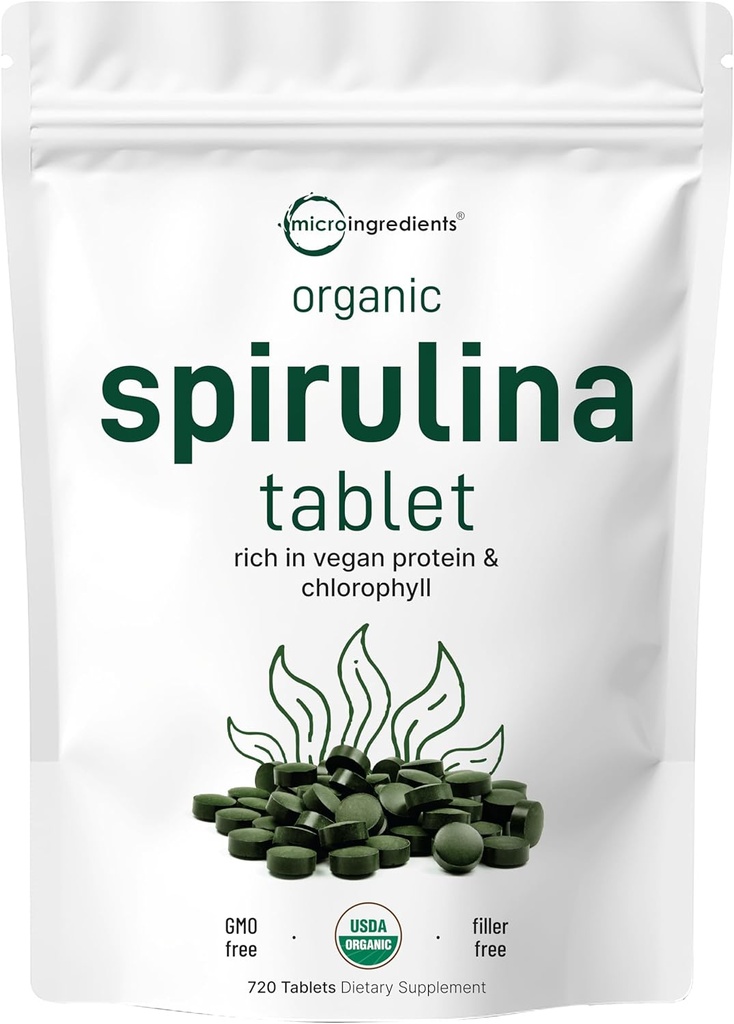 Mikro Malzemeler Organik Spirulina Supplement, 3000MG Oda başına, 720 Tablet (4 Ay Supply), No Filler & Non-GMO, Vegan protein, Vitaminler ve Prebiyotikler, Premium Spirulina Pills