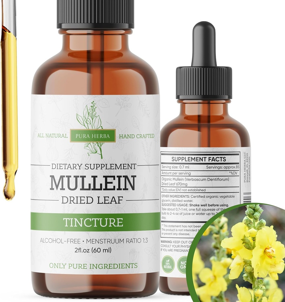 Mullein Tincture – Organik Mullein Drops for Lung Support & Respiratory Wellness – Amerika'da Yapıldı – 2 Fl Oz Oz