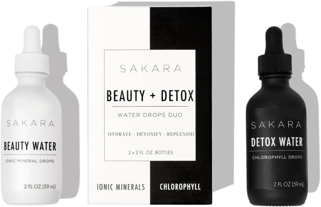 Sakara Beauty Water + Detox Water Drops, 60 Σερβιέτες - Trace Mineral Drops & Chlorophyl Liquid Drops, Υγρό Μαγνήσιο, Χλωριούχο, Νάτριο, Κάλιο, Συμπληρώματα Βόριο, Υγρές σταγόνες Χλωροφύλλης