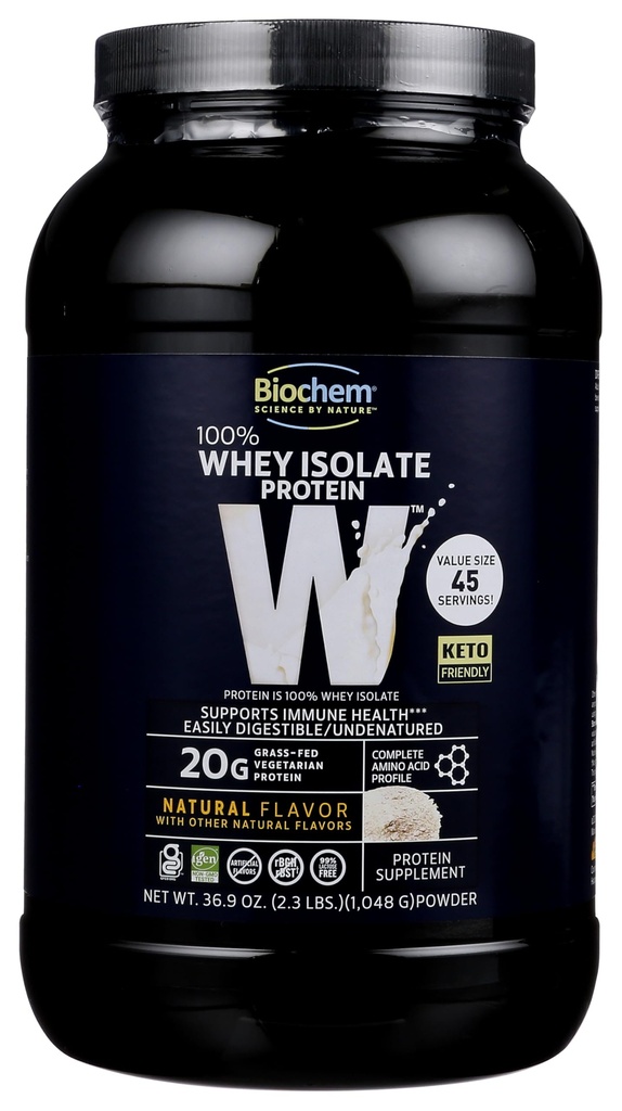 Biochem 100% Whey Isolate proteini - Doğal Flavor - Protein 20g - Pre & Post Workout - Meal Change - Keto-Friendly - Easy Digestible - Silky Smooth Taste - Easy to Mix (36.9 oz)