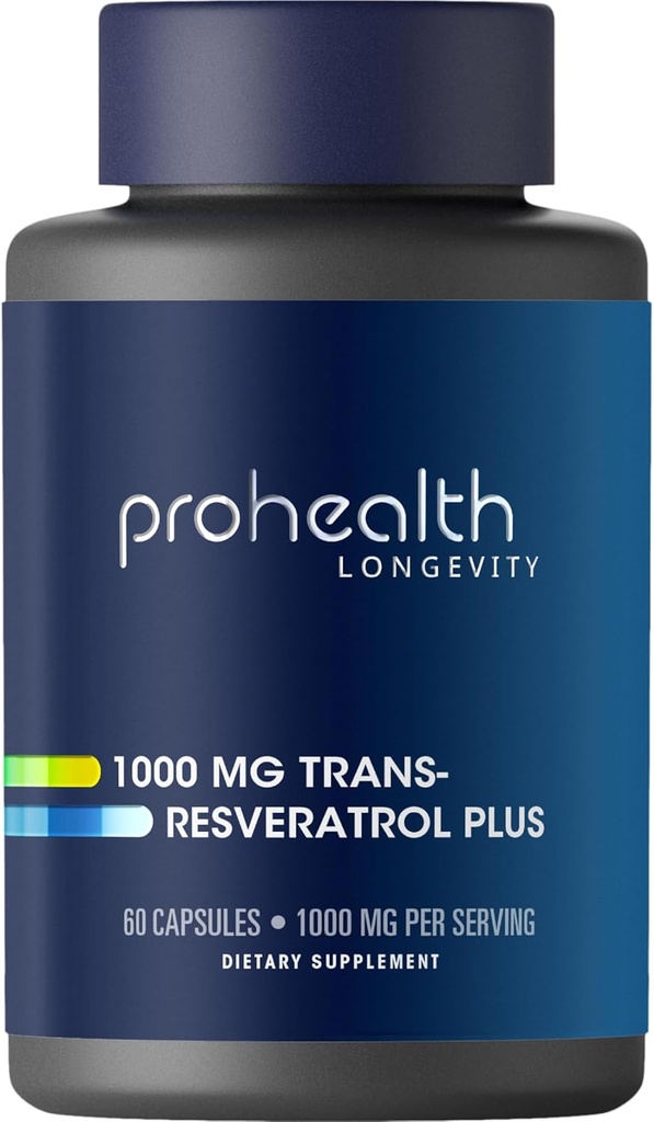 ProHealth Resveratrol 1000mg | Pure Trans-Resveratrol | Plus Quercetin, Red Wine & Green Tea Extract | Clinically Studied to Support Cellular Health, Memory, Healthy Aging | 60 Capsules