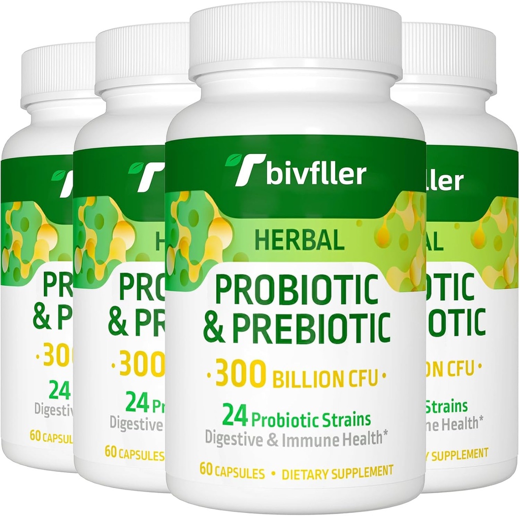 Kadınlar için Probiyotikler 300 Milyar CFU, 24 Strains Probiyotik+15 Organik Herbs Prebiyotikler, Pre and Probiyotiks, for Digestive Health, Immune & Gut, Diarrhea, Bloating, Vegan, 8 Ay Supply